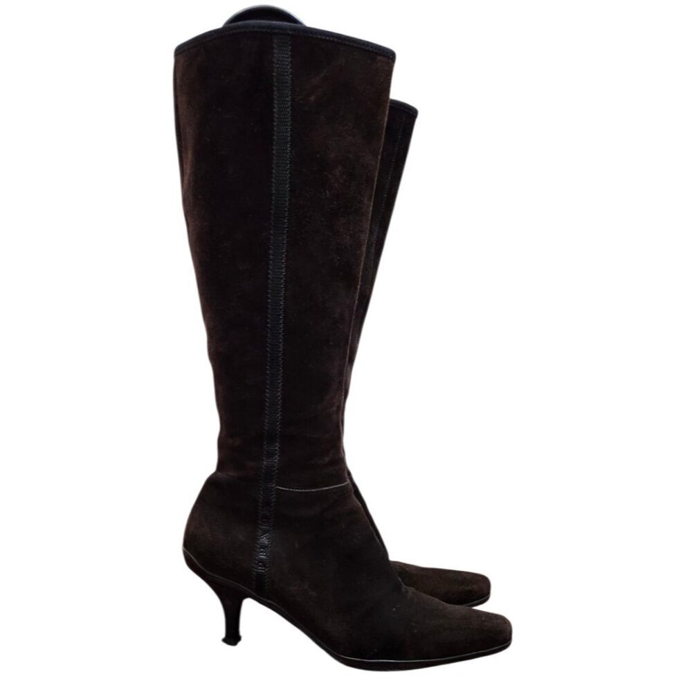 PRADA BROWN SUEDE HEELED BOOTS - EU 38.5/US 8 - Picture 3 of 16